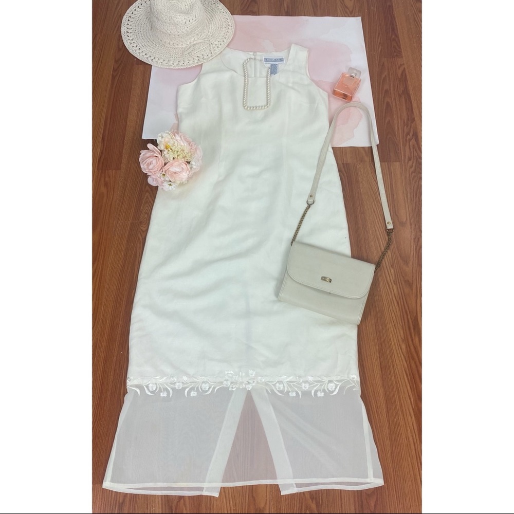 Jessica Howard Long Ivory Dress Linen Blend Beautiful Sheer Layer Sz 12